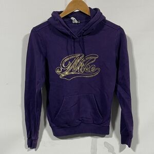 Nike Women's Purple Hoodie with Gold Logo